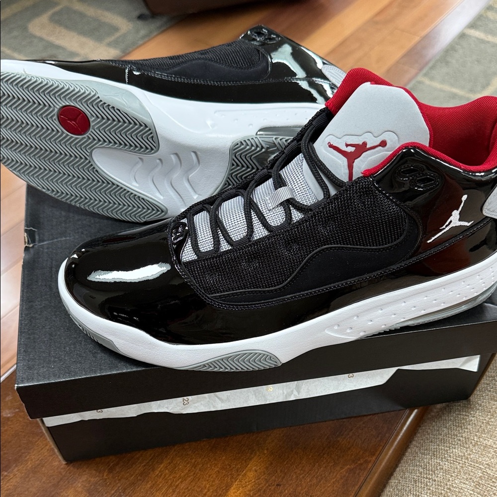 Nike Air Jordan Aura 2 Black and White Sneakers with Red Accents - Picture 3 of 5